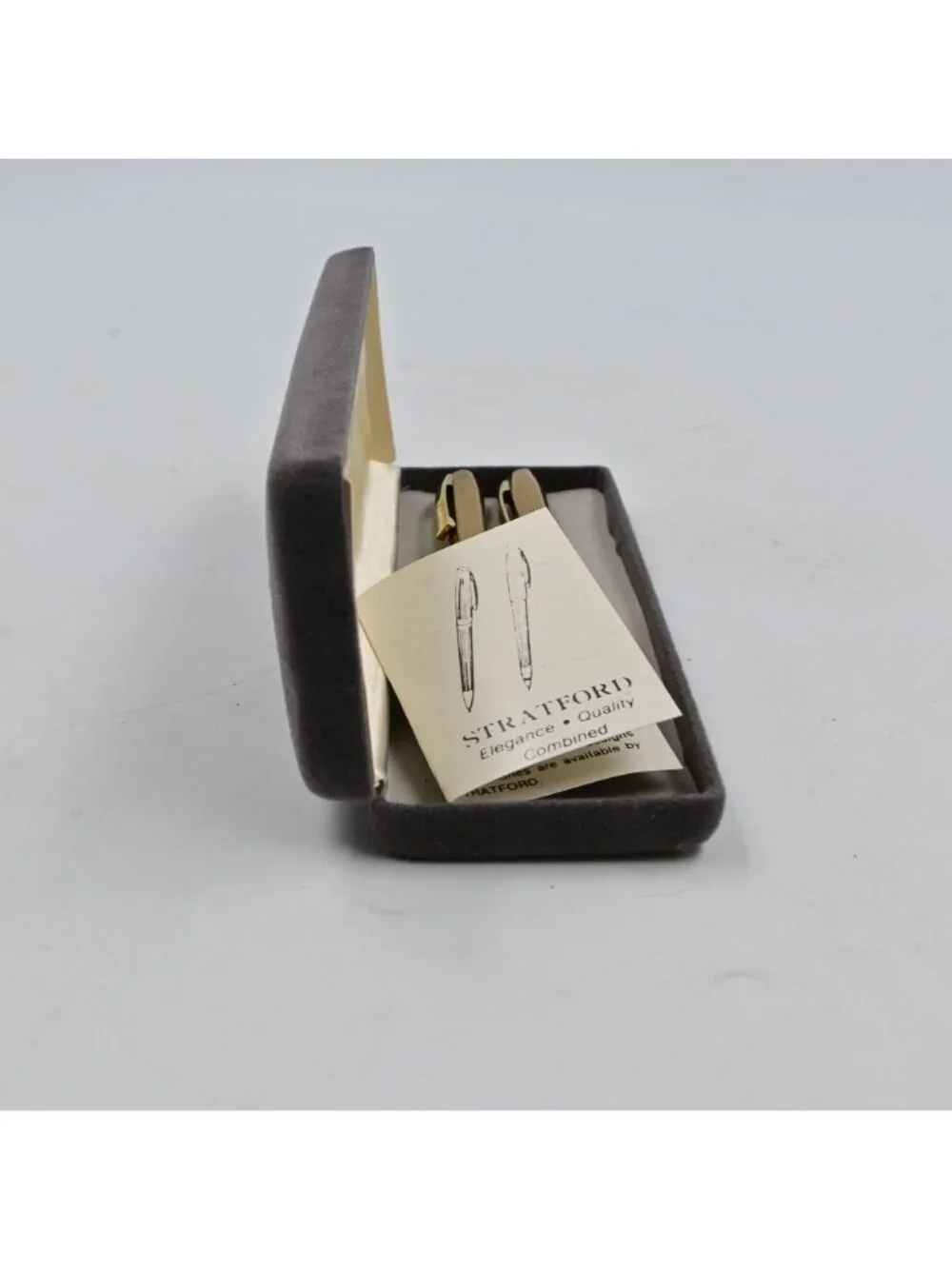 Stratford Gold Tone Ballpoint Pen & Mechanical Pencil Set Original Case Vintage
